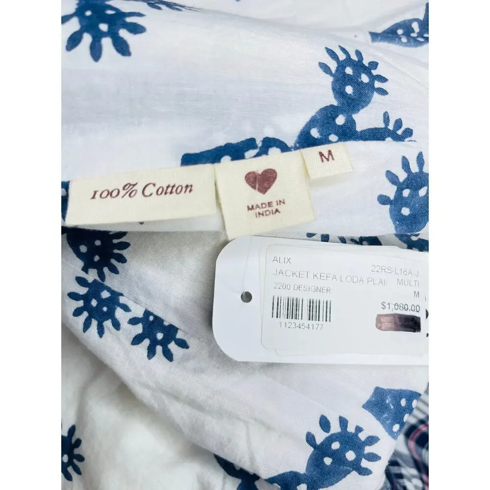 Alix of Bohemia Kefa Plaid Jacket size M NWT Cotton Cropped White/Navy/Red - Picture 3 of 8